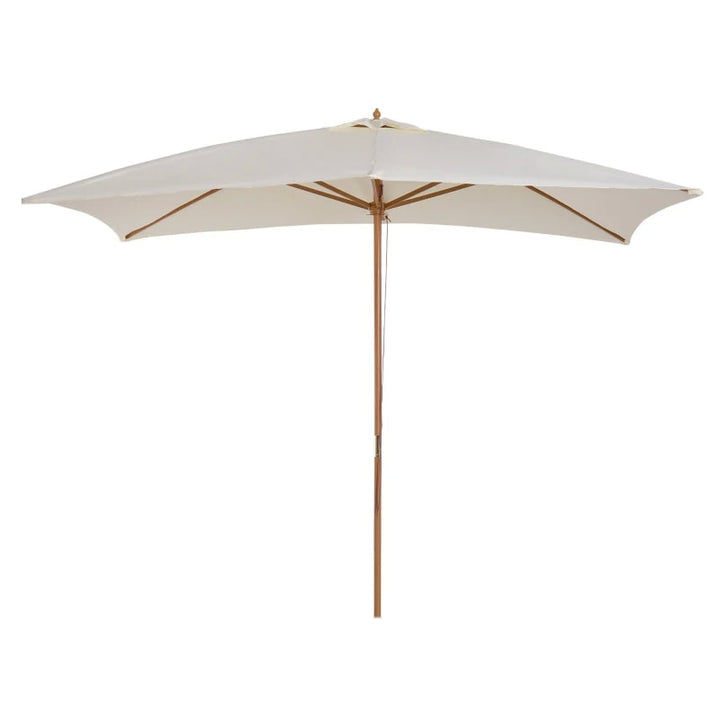 7 x 10ft Rectangle Patio Deck Umbrella Canopy Parasol Garden Shade, Bamboo, Wood - Cream Beige