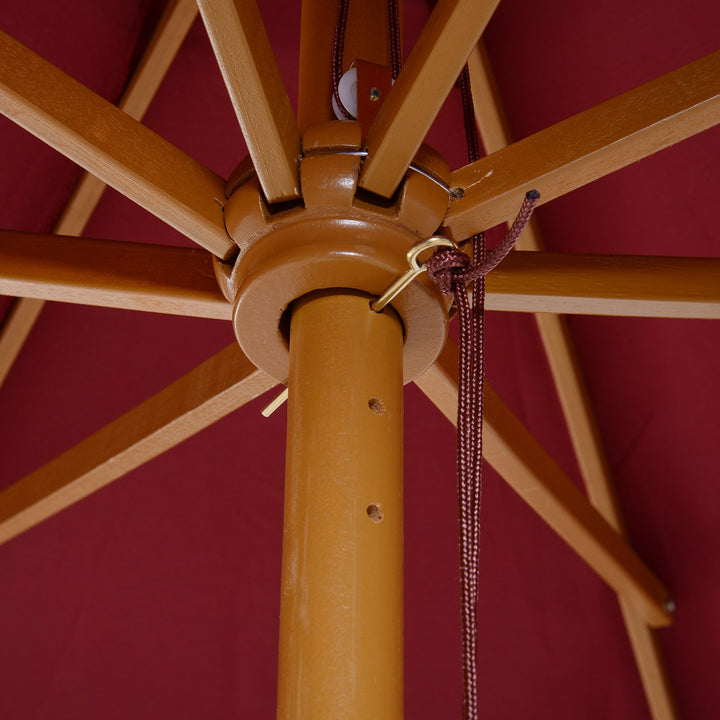 10ft Round Umbrella Canopy Parasol for Patio Deck Garden Sun Shade, Bamboo, Wood - Wine Red