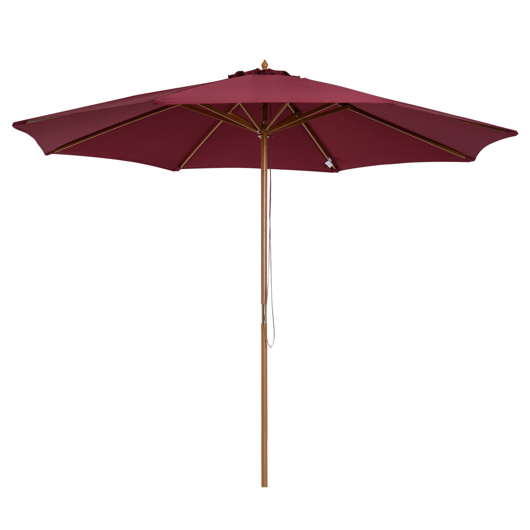 10ft Round Umbrella Canopy Parasol for Patio Deck Garden Sun Shade, Bamboo, Wood - Wine Red