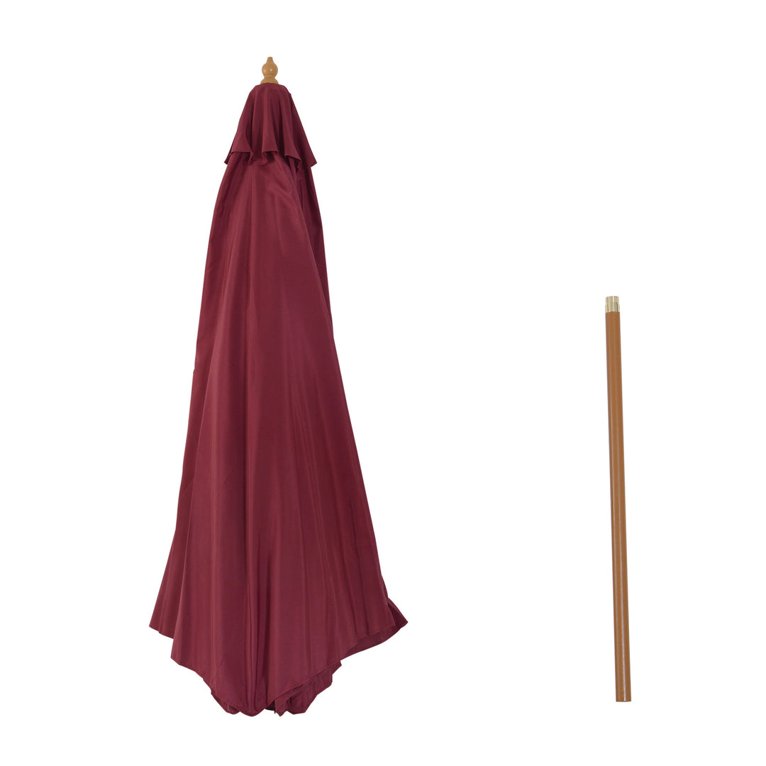 10ft Round Umbrella Canopy Parasol for Patio Deck Garden Sun Shade, Bamboo, Wood - Wine Red