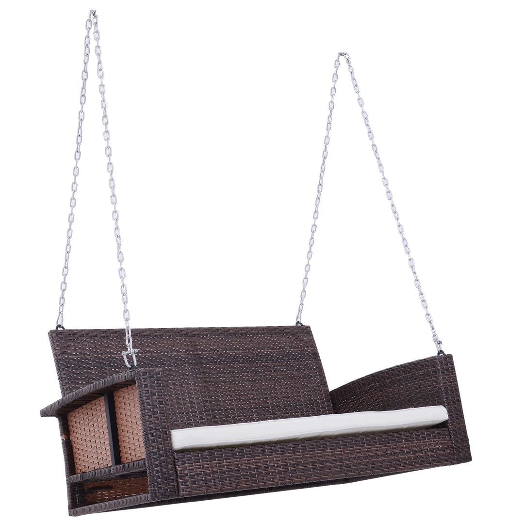 Outdoor 2-Seater Rattan Wicker Garden Bench Swing w/ Cushion for Patio Backyard - Mixed Brown