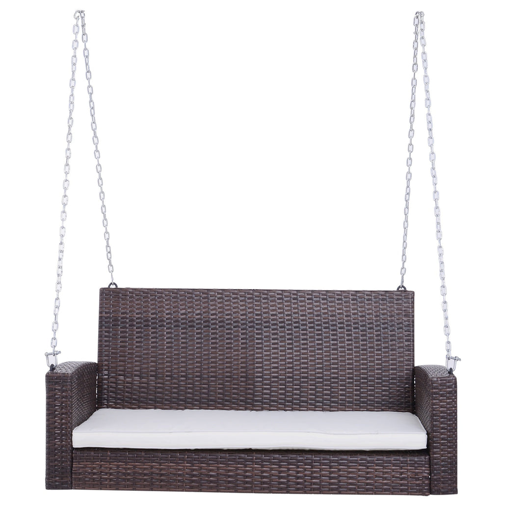 Outdoor 2-Seater Rattan Wicker Garden Bench Swing w/ Cushion for Patio Backyard - Mixed Brown