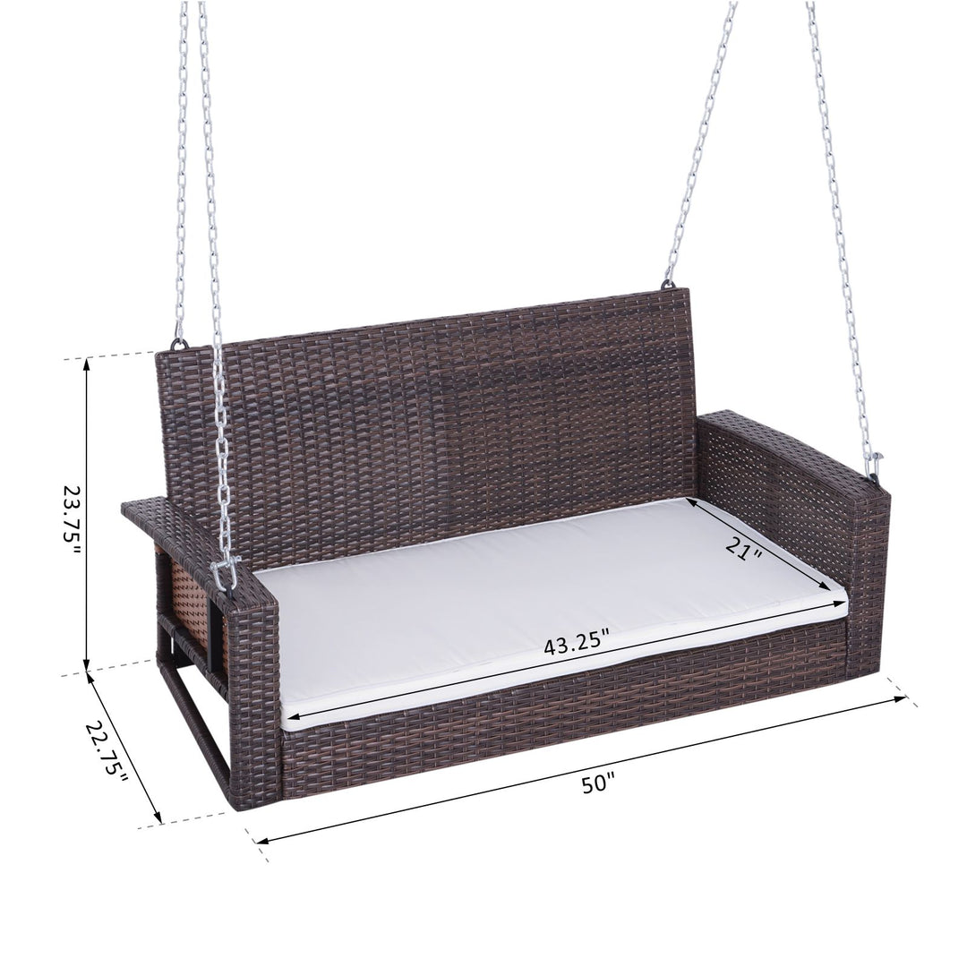 Outdoor 2-Seater Rattan Wicker Garden Bench Swing w/ Cushion for Patio Backyard - Mixed Brown
