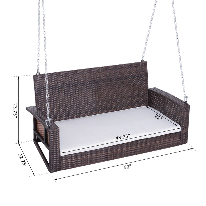 Outdoor 2-Seater Rattan Wicker Garden Bench Swing w/ Cushion for Patio Backyard - Mixed Brown