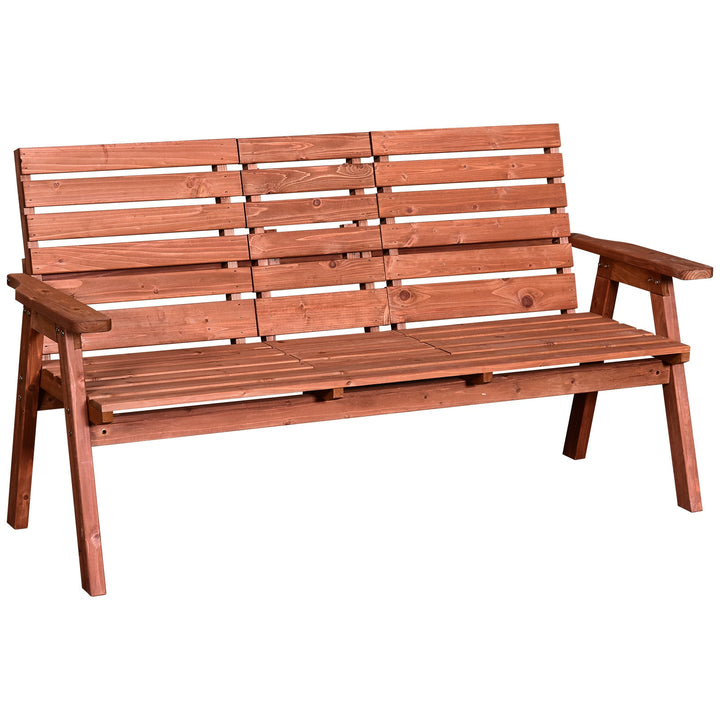 Outdoor 3-Seater Fir Wood Garden Bench w/ Folding Middle Table for Patio Backyard Deck - Orange