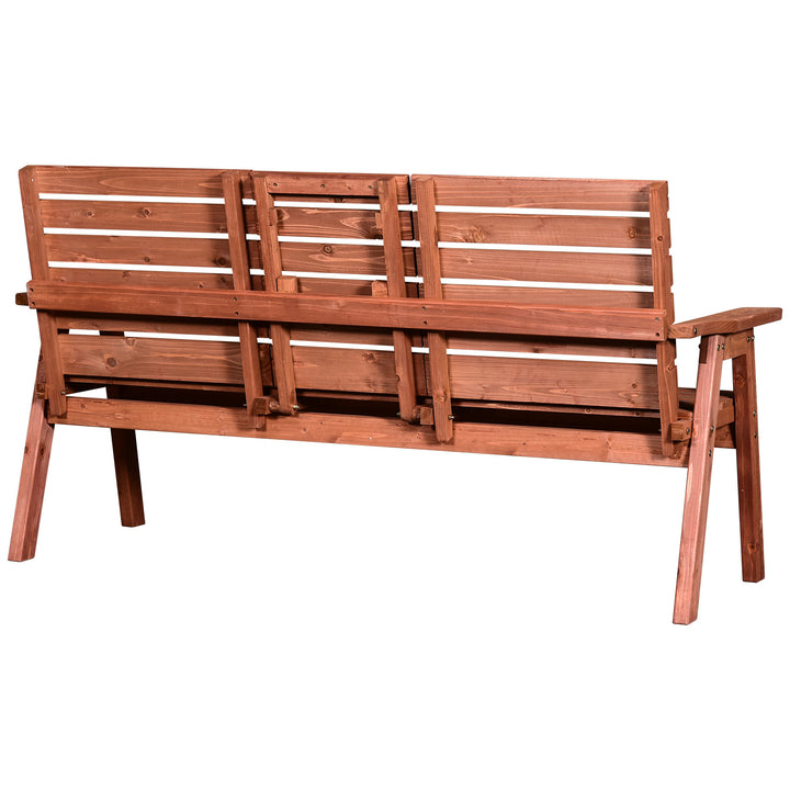 Outdoor 3-Seater Fir Wood Garden Bench w/ Folding Middle Table for Patio Backyard Deck - Orange