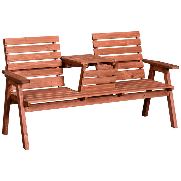 Outdoor 3-Seater Fir Wood Garden Bench w/ Folding Middle Table for Patio Backyard Deck - Orange