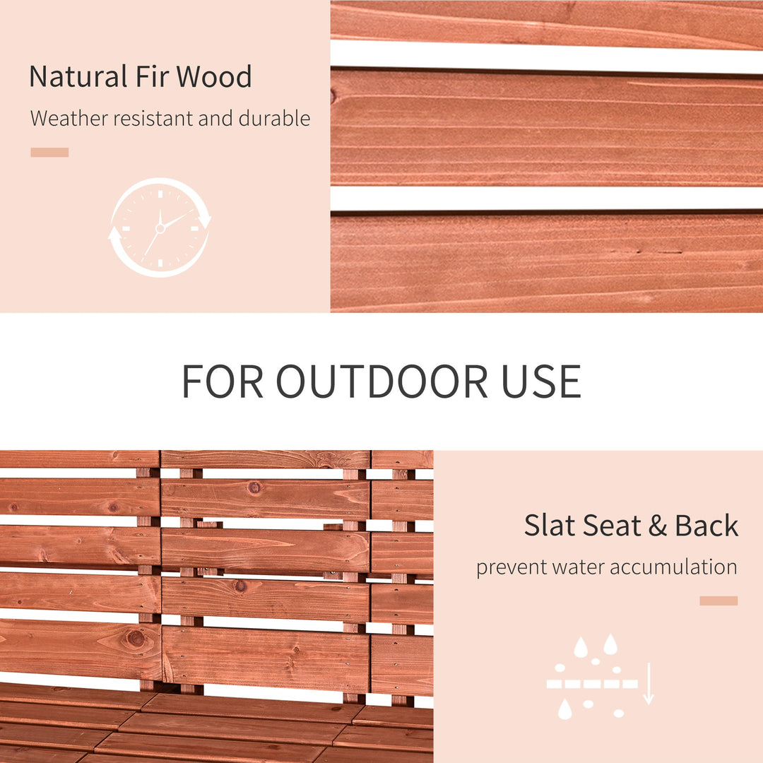 Outdoor 3-Seater Fir Wood Garden Bench w/ Folding Middle Table for Patio Backyard Deck - Orange