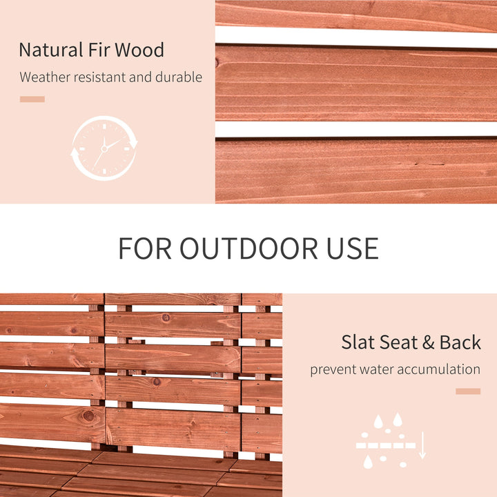 Outdoor 3-Seater Fir Wood Garden Bench w/ Folding Middle Table for Patio Backyard Deck - Orange