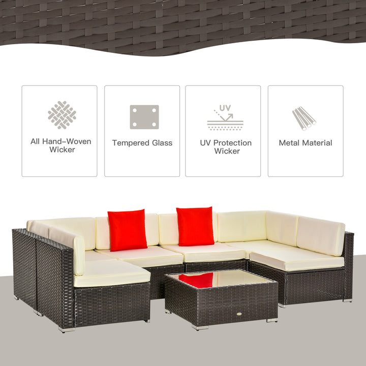 7pc PE Rattan Wicker Sectional Conversation Furniture w/ Cushions Outdoor Patio - Cream White