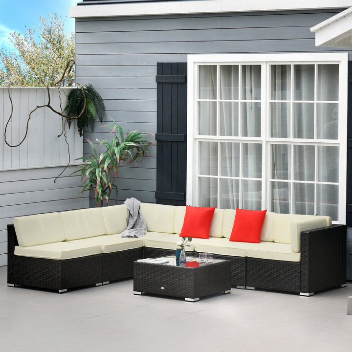 7pc PE Rattan Wicker Sectional Conversation Furniture w/ Cushions Outdoor Patio - Cream White