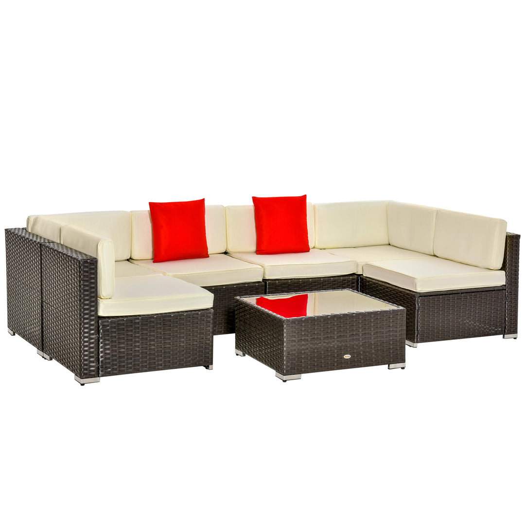 7pc PE Rattan Wicker Sectional Conversation Furniture w/ Cushions Outdoor Patio - Cream White