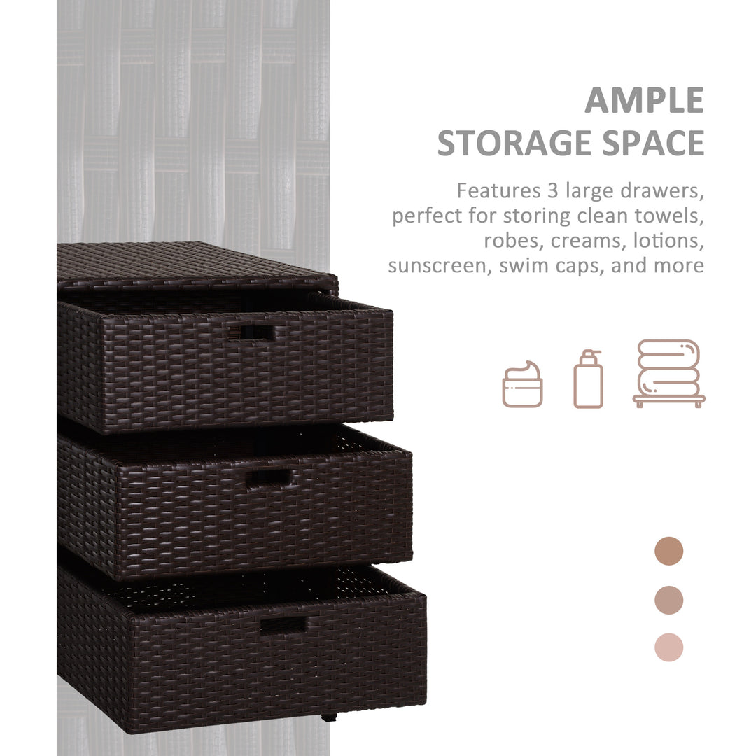 32” PE Rattan Wicker Indoor Outdoor Organizer Storage Cabinet w/ Drawers for Patio Pool - Brown