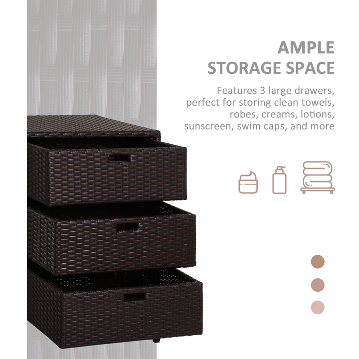 32” PE Rattan Wicker Indoor Outdoor Organizer Storage Cabinet w/ Drawers for Patio Pool - Brown