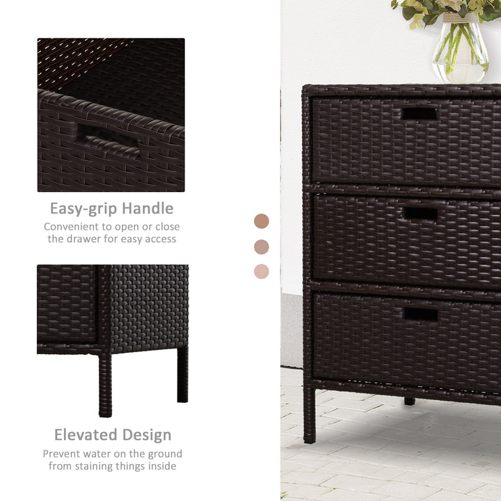 32” PE Rattan Wicker Indoor Outdoor Organizer Storage Cabinet w/ Drawers for Patio Pool - Brown