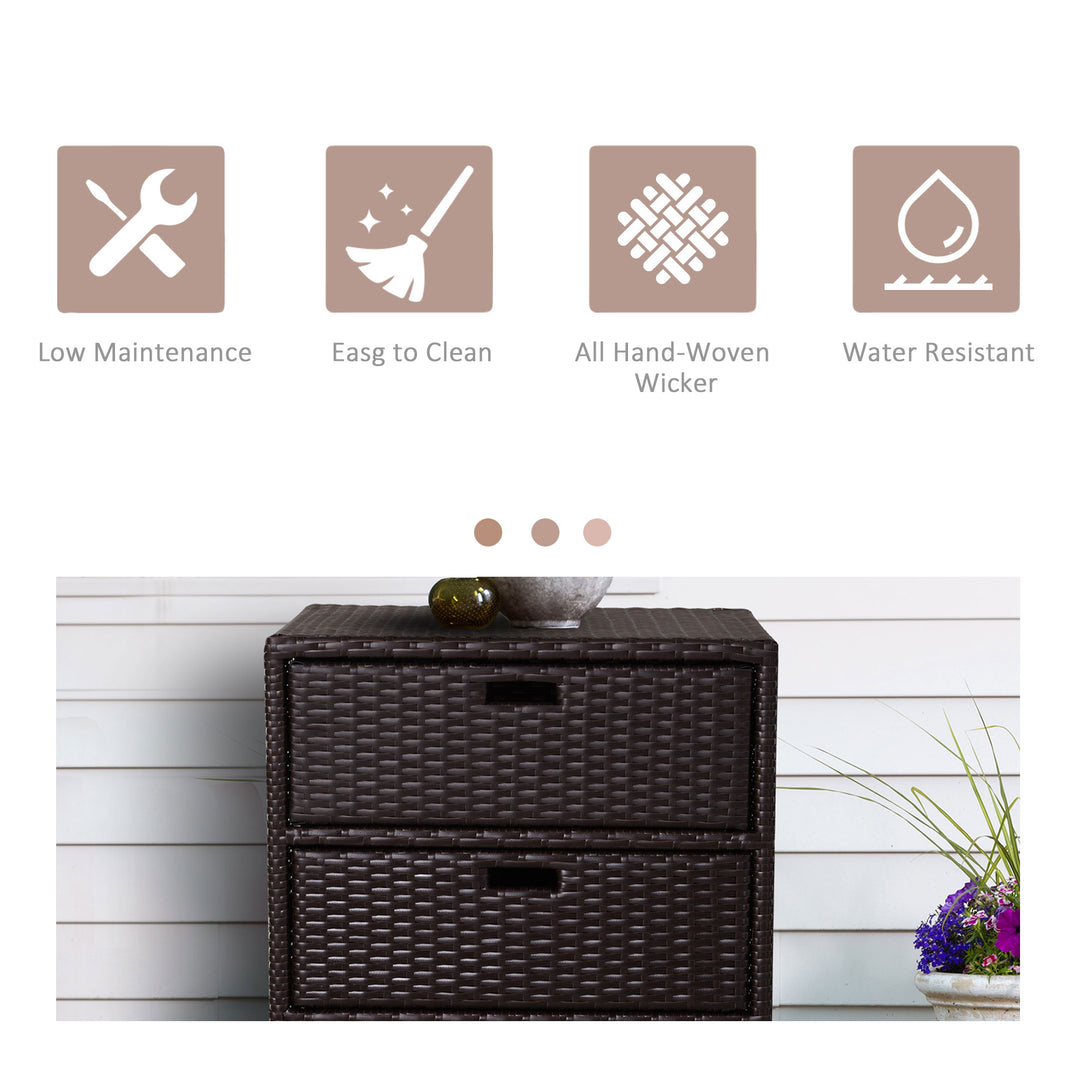 32” PE Rattan Wicker Indoor Outdoor Organizer Storage Cabinet w/ Drawers for Patio Pool - Brown