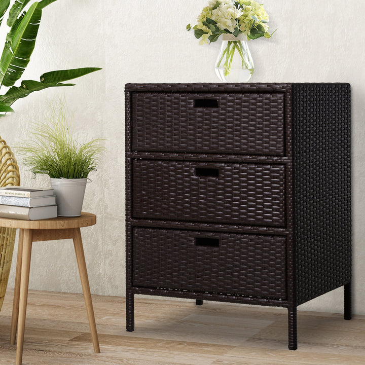 32” PE Rattan Wicker Indoor Outdoor Organizer Storage Cabinet w/ Drawers for Patio Pool - Brown