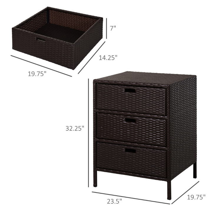 32” PE Rattan Wicker Indoor Outdoor Organizer Storage Cabinet w/ Drawers for Patio Pool - Brown