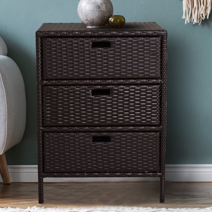 32” PE Rattan Wicker Indoor Outdoor Organizer Storage Cabinet w/ Drawers for Patio Pool - Brown