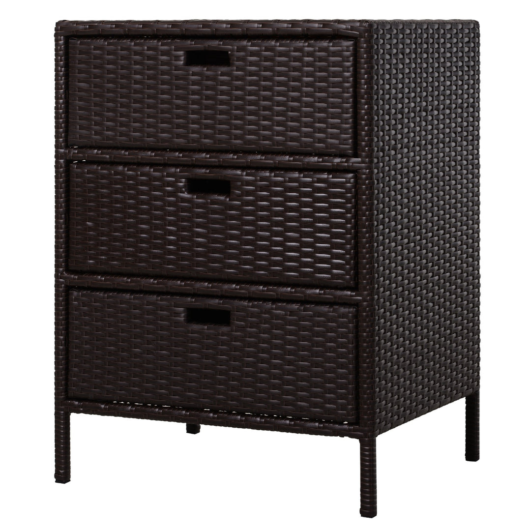 32” PE Rattan Wicker Indoor Outdoor Organizer Storage Cabinet w/ Drawers for Patio Pool - Brown