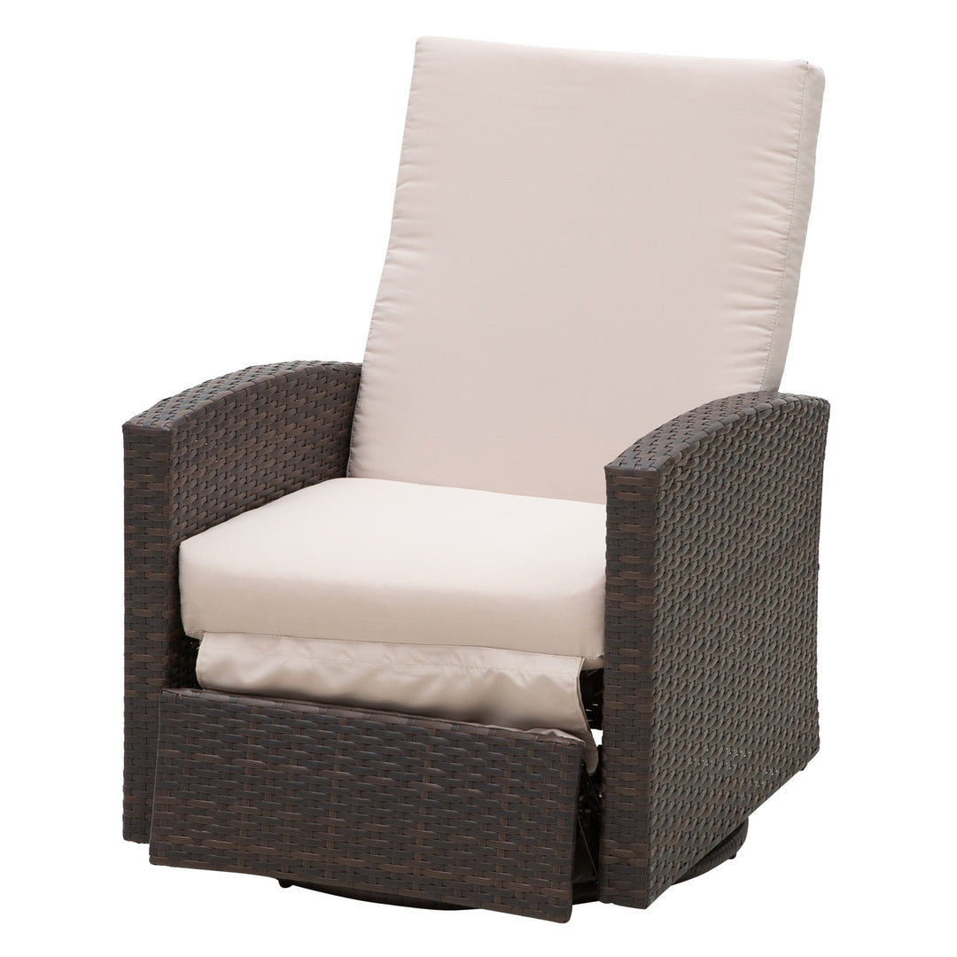 Premium Outdoor PE Rattan Wicker Swivel Sofa Recliner Lounger for Patio Backyard Garden - Brown