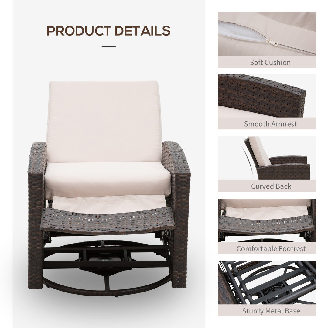 Premium Outdoor PE Rattan Wicker Swivel Sofa Recliner Lounger for Patio Backyard Garden - Brown