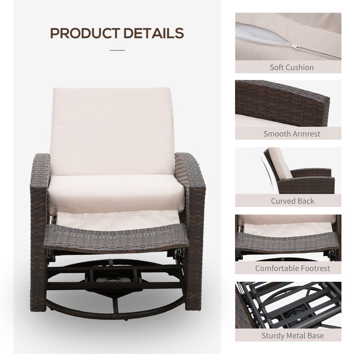 Premium Outdoor PE Rattan Wicker Swivel Sofa Recliner Lounger for Patio Backyard Garden - Brown