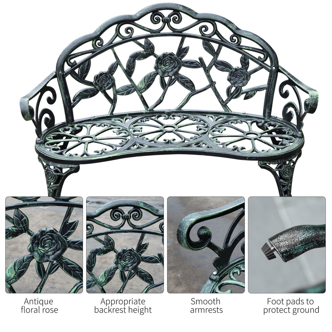 Outdoor 2-Seater Antique Decorative Metal Garden Bench for Patio Backyard Deck Porch - Green