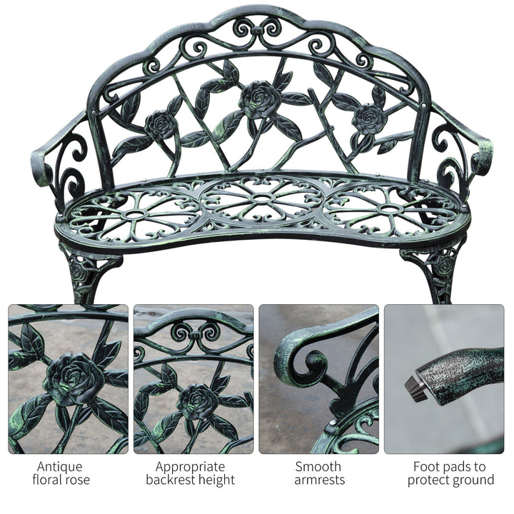Outdoor 2-Seater Antique Decorative Metal Garden Bench for Patio Backyard Deck Porch - Green