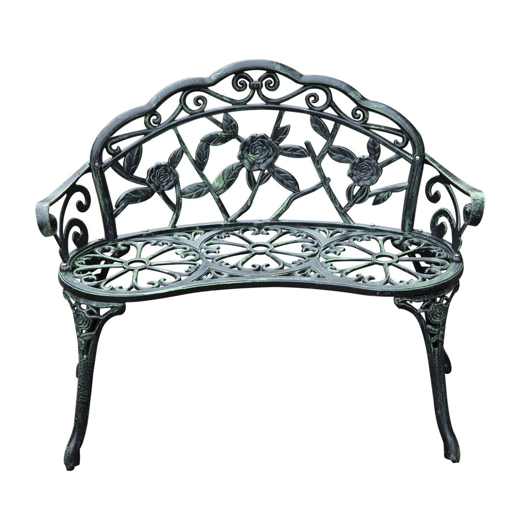 Outdoor 2-Seater Antique Decorative Metal Garden Bench for Patio Backyard Deck Porch - Green