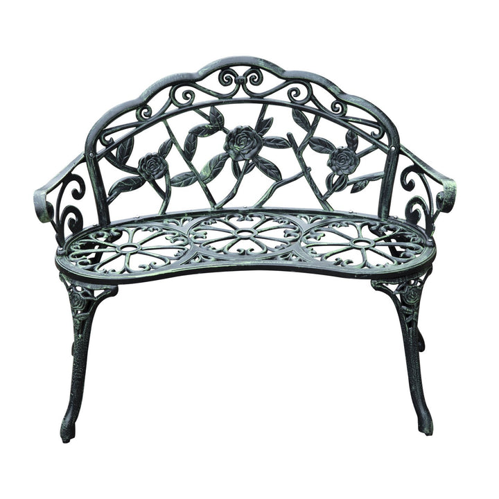 Outdoor 2-Seater Antique Decorative Metal Garden Bench for Patio Backyard Deck Porch - Green